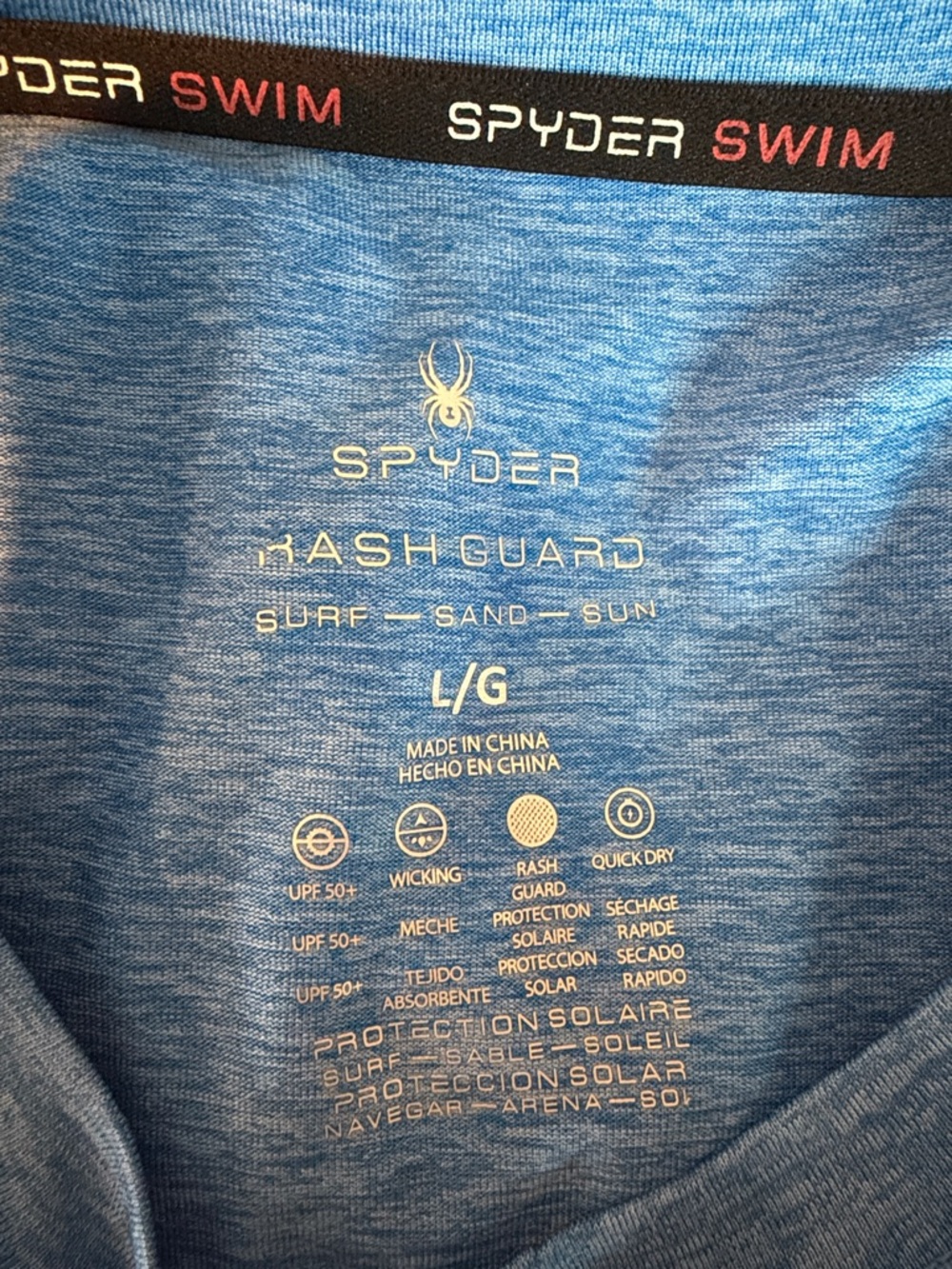 Spyder Men’s Long-Sleeve Sun Tee in Heather Blue with White Logo - Picture 6 of 6